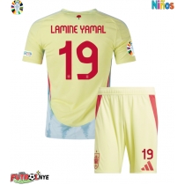 Camiseta España Lamine Yamal #19 Visitante Equipación para niños Eurocopa 2024 manga corta (+ pantalones cortos)